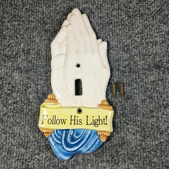 Vintage Ceramic Light Switch Plate Cover Praying Hands Religious Jesus Bible - Picture 1 of 5